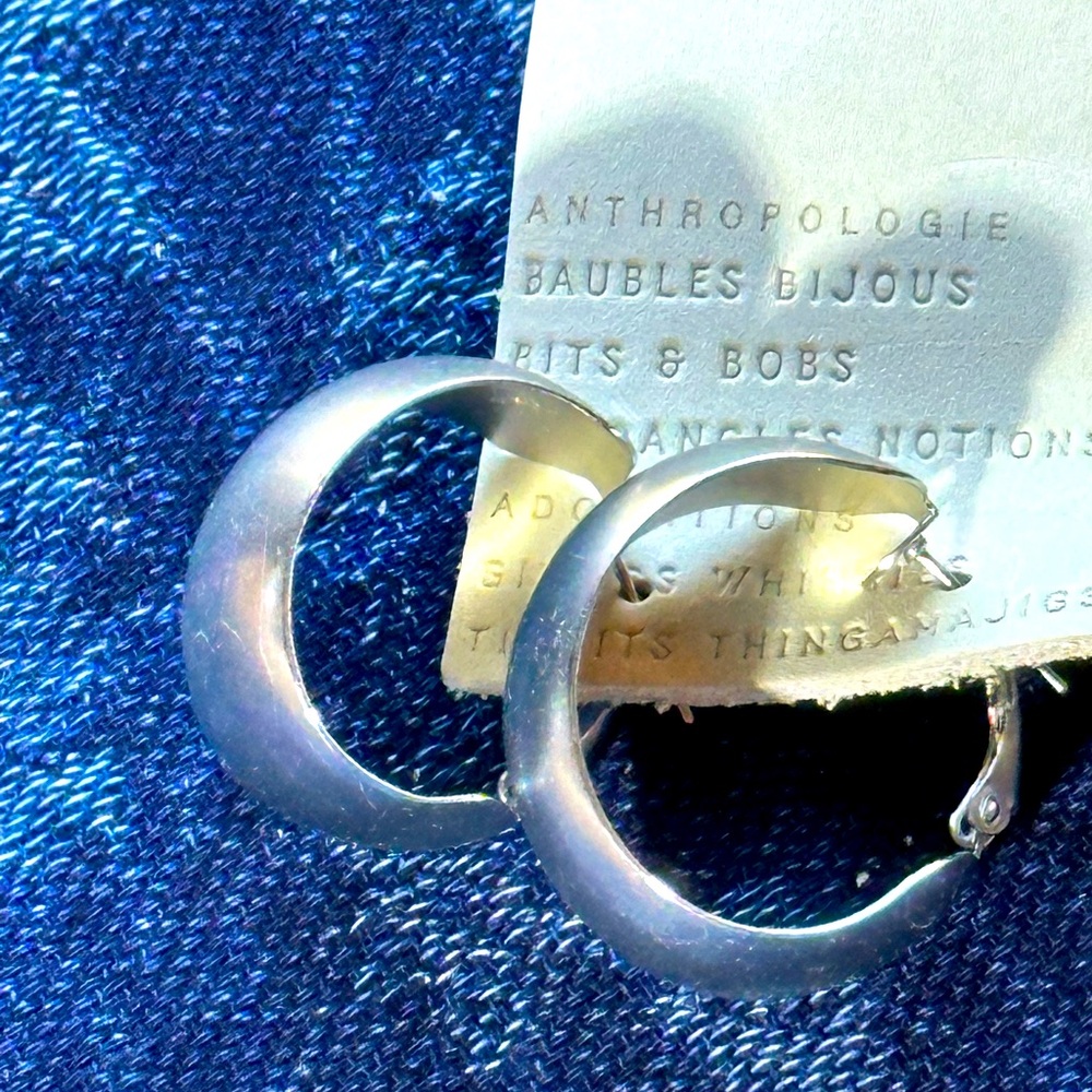 Anthropologie Brushed Silver Tone Hoops - NWT